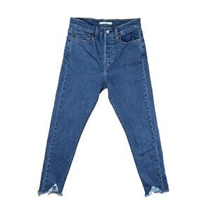 LEVI'S WEDGIE Skinny Fit High Rise Distressed hem Button Fly Mid Wash Jeans 28